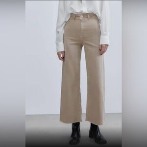 Zara marine straight tan jeans with raw hem size 10